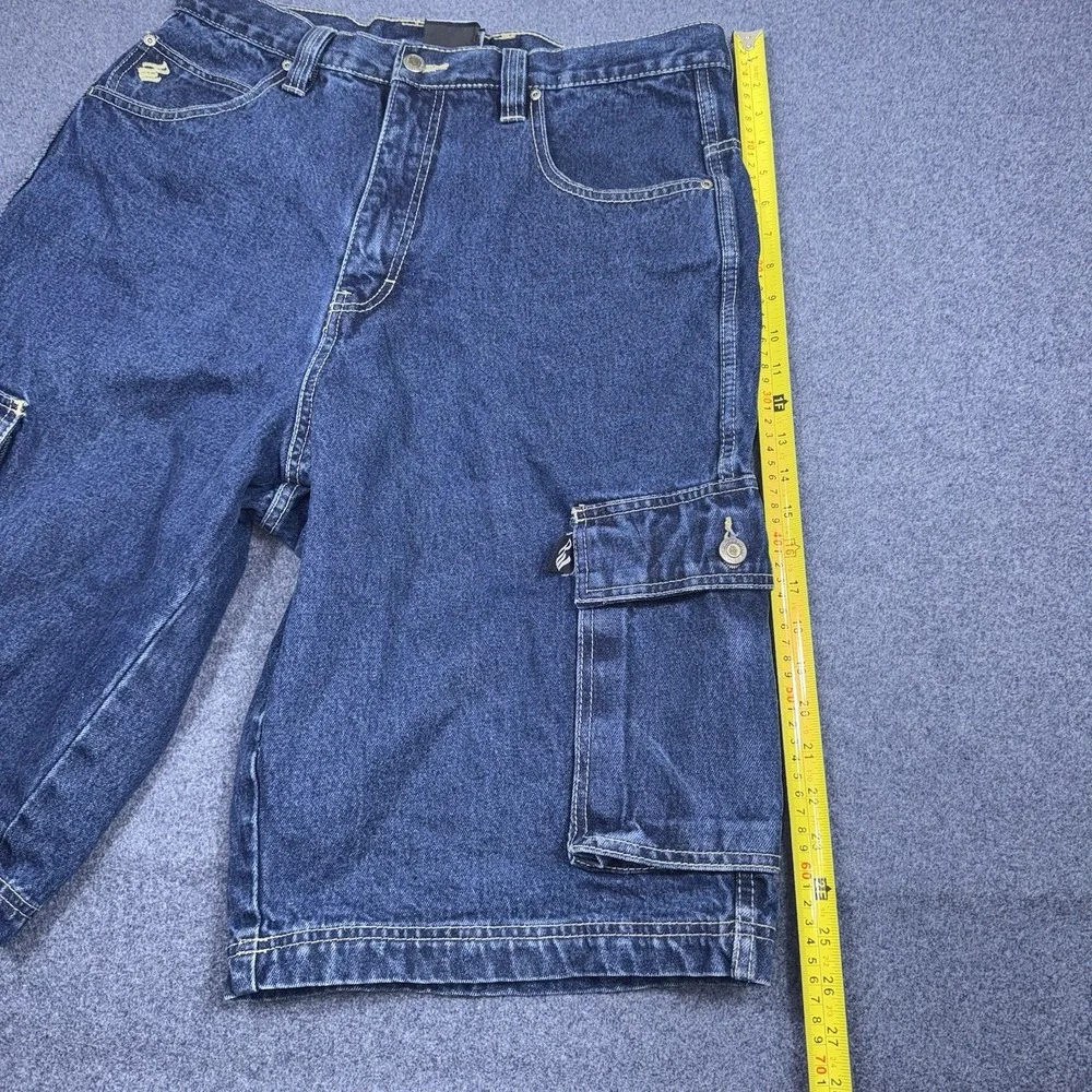 Y2K Rocawear Denim Cargo Shorts Mens 36 Blue Baggy Hip Hop Skate Jorts Grunge